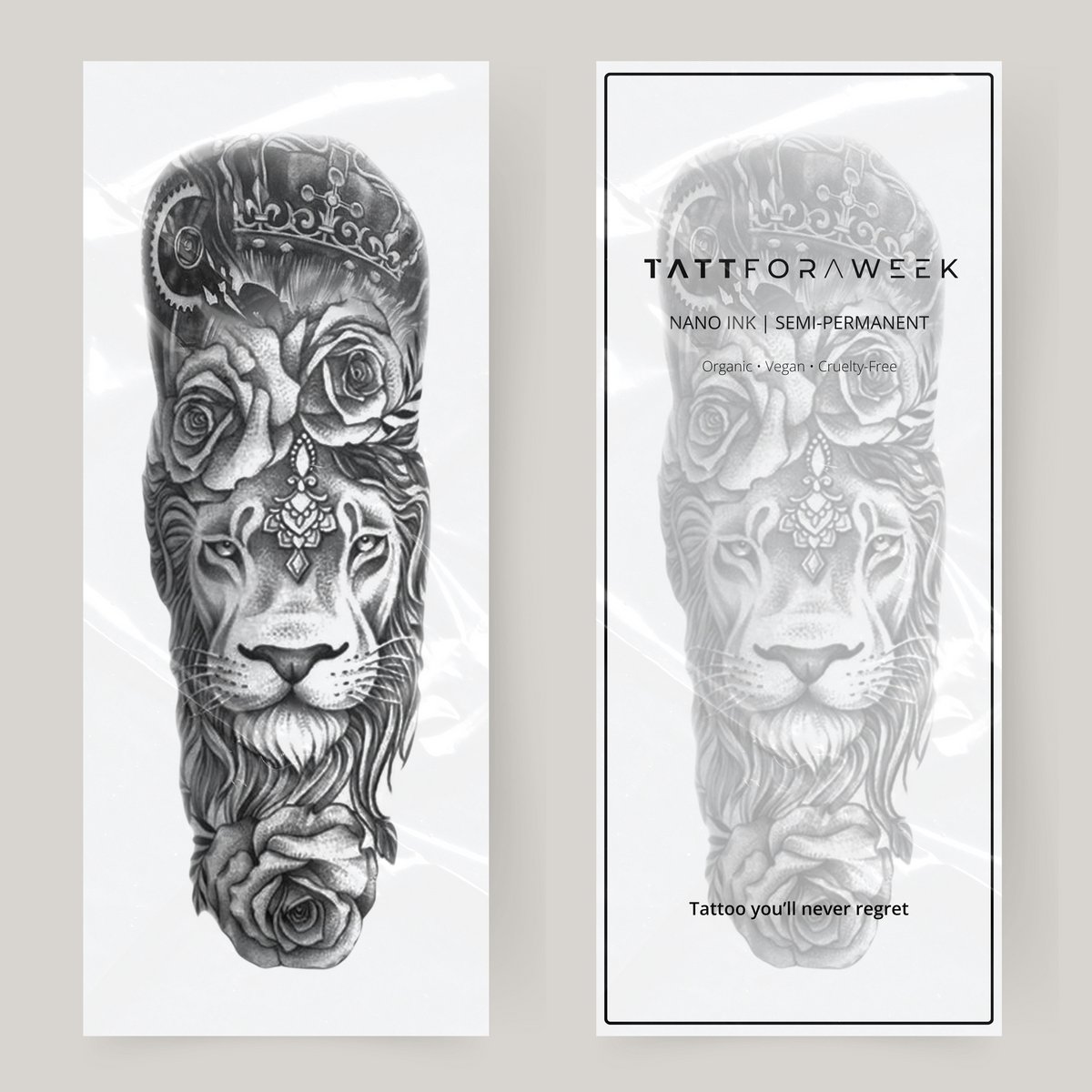 Nep tattoo sleeve koning leeuw | Neptattoo volwassenen | Tijdelijke tattoo voor volwassenen | Temporary tattoo | Plaktattoos voor volwassenen | Neptattoos | Probeer zorgeloos een tattoo | tattforaweek